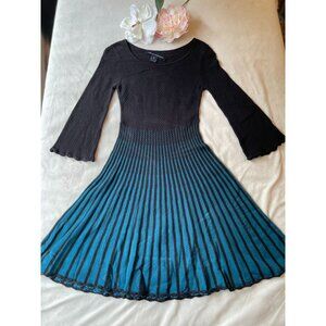 French Connection Black & Teal Knit Dress Size 0 Cottagecore Whimsycore Y2k